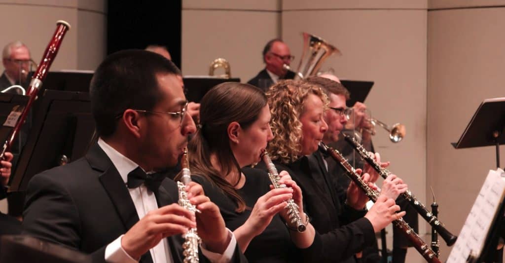 Las Cruces Symphony Orchestra woodwind musicians perform at the Earth and Space concert in Las Cruces, NM.