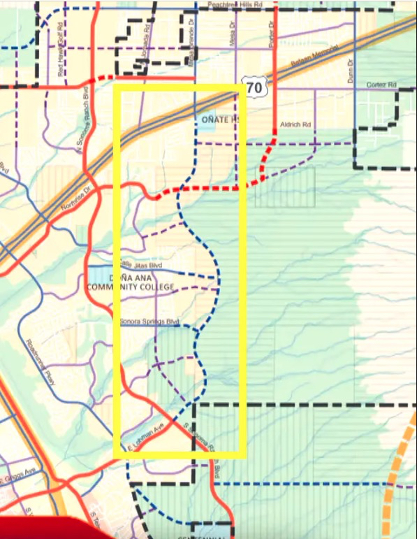 Mesa Grande Extension Survey Results 1 A color-coded map section with roads, boundaries, and a highlighted area outlined in yellow encompassing part of Santa Ana Community College displays the Mesa Grande Extension and related survey results.