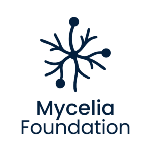 The Mycelia Foundation logo features a dark blue abstract mycelium graphic above the text "Mycelia Foundation" on a light background.